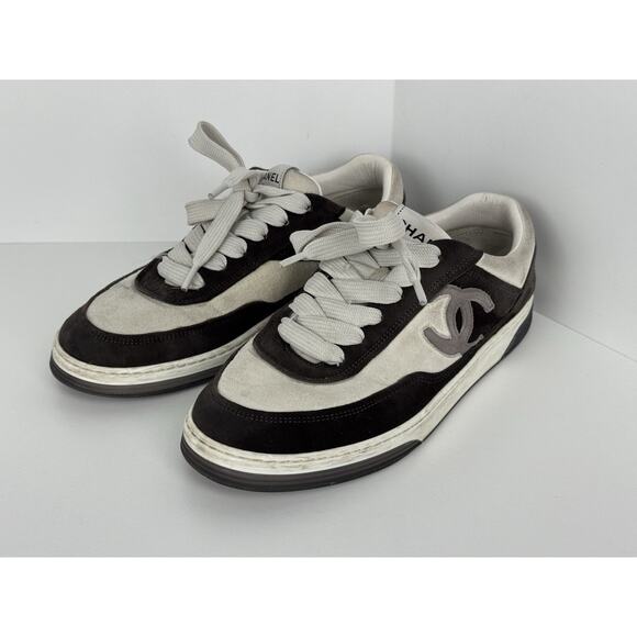 Chanel Fabric Women’s Logo Sneakers in Black and White, Size 37.5 - Picture 1 of 16